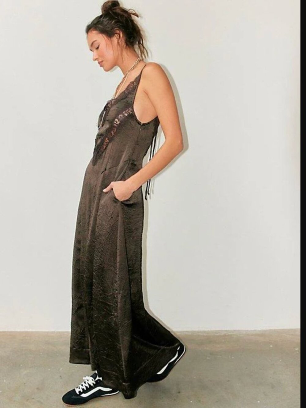 Free People Women Dark Brown Maybe Forever Maxi Dress Size 0 or 2 NWOT - Picture 3 of 7